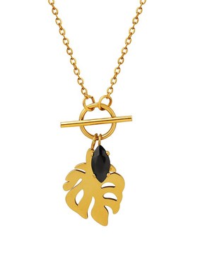 法式叶子玻璃石吊坠个性不掉色轻奢设计项链小众甜酷饰品女不掉色