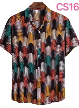 小众高货2021 summer new men's printed short-sleeved shirt ca