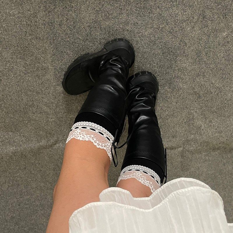 B&U送四色丝带!白色花边袜女蕾丝拼接小腿袜韩系少女甜美小众春,淘宝优惠券,粉丝福利购,淘宝优惠卷