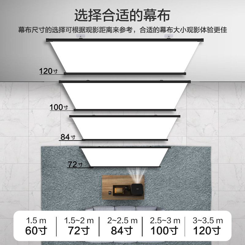 煎果投影幕布壁挂幕挂钩免打孔家用高清投影布84寸100寸移动便携