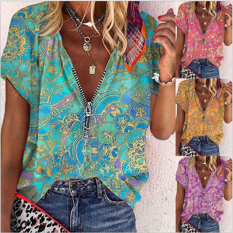 新品S-5XL women T shirt summer casual ladies print blouse to - 图0