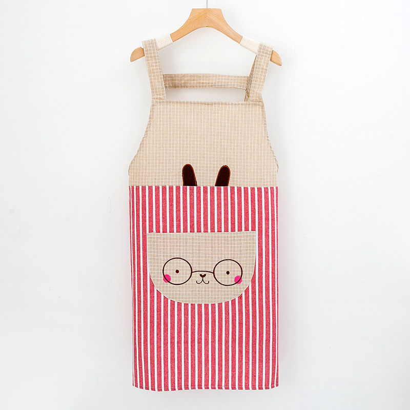 围裙女时尚背带布艺简约棉麻厨房防油咖啡店工作服店服文艺围裙 - 图1