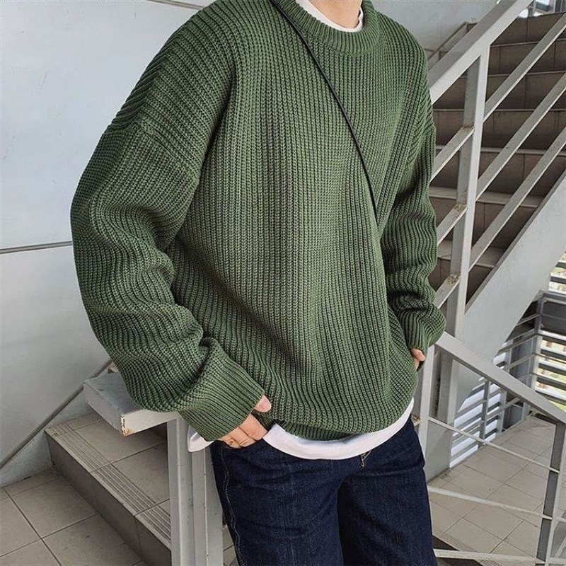 速发Korean Fashion Sweaters Men Autumn Solid Color Wool Swea-图0