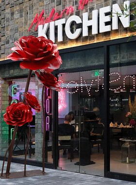 户外不锈钢大型玫瑰花雕塑商场步行街网红店创意景观公园美陈现货