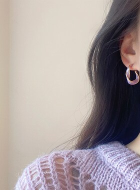 新品新品风铃紫 紫色耳环女复古温柔高级感耳圈珠光长春花蓝圈圈