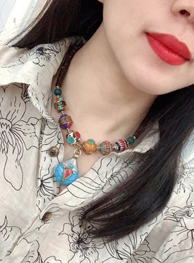 撞色diy设计款复古百搭民族风项链D锁骨链 棉麻衣服装饰品配饰挂