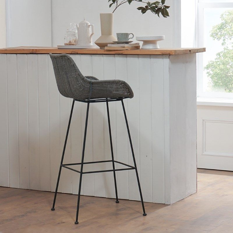 藤编铁艺吧台椅民宿家用吧凳靠背酒吧椅高脚椅侘寂奶茶店前台椅子,淘宝优惠券,粉丝福利购,淘宝优惠卷