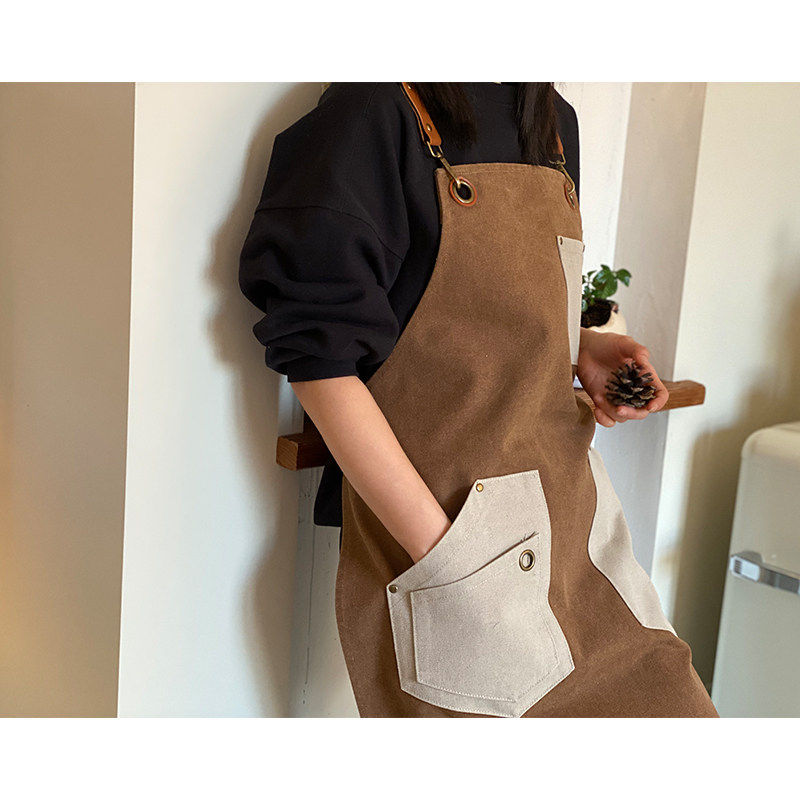 美式帆布围裙定制logo美甲园艺奶茶店理发师罩衣军绿色工作服女,淘宝优惠券,粉丝福利购,淘宝优惠卷