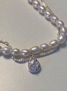 正品淡水珍珠项链女纯银轻奢小众高级设计感复古珍珠颈链锁骨链夏