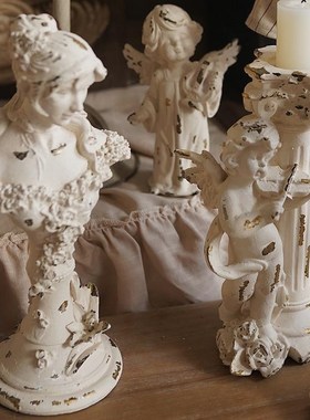 法式复古白色树脂天使装饰阳台花园做旧少女摆件雕塑橱窗拍摄道具