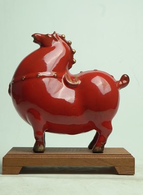 创意陶瓷礼品招财唐马摆件红色马客厅中式K酒店桌面玄关装饰工艺