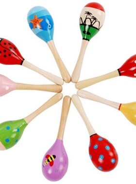 现货Wooden Maracka Rattles Educational Kids Musical Party Fa
