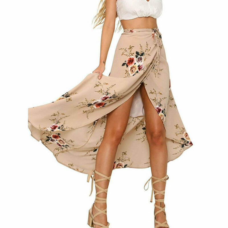 ocheer Nea Floraol Print Long Skirt Women Casuwl Boho Bea - 图2