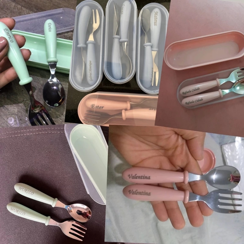 推荐Personalize Any Name Baby Cutlery Set Stainless Steel Cu - 图2