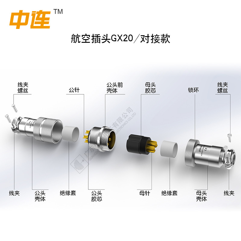 中连航空插头插座GX20 2-12芯对接款快速接口公母头连接器包邮