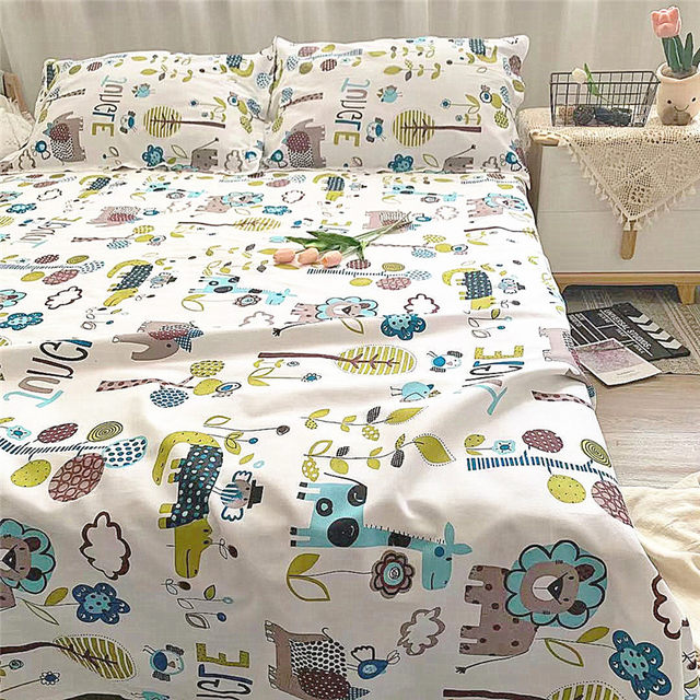 High-end pure cotton children's cartoon old coarse cloth mat thickened sheet three-piece set not pilling and not easy to wrinkle canvas kang single