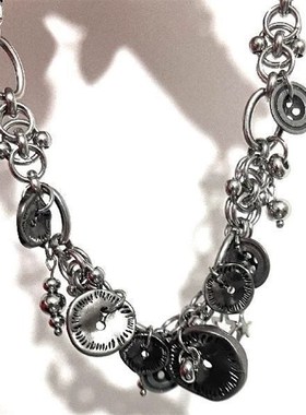 小众设计b欧美个性百搭朋克 复古感重工纽扣钛钢choker锁骨项链女