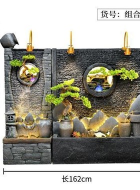 大型流水喷泉客厅屏风日式水幕墙风水轮招财玄关花园庭院落地摆件