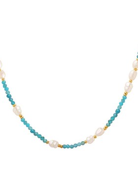 波西米亚饰品潮流时尚通勤彩色y石头珍珠项链小众设计中古潮流首