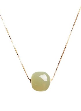 天然和田玉黄口项链吊坠锁骨链老型珠晴Q水料女生清新大气