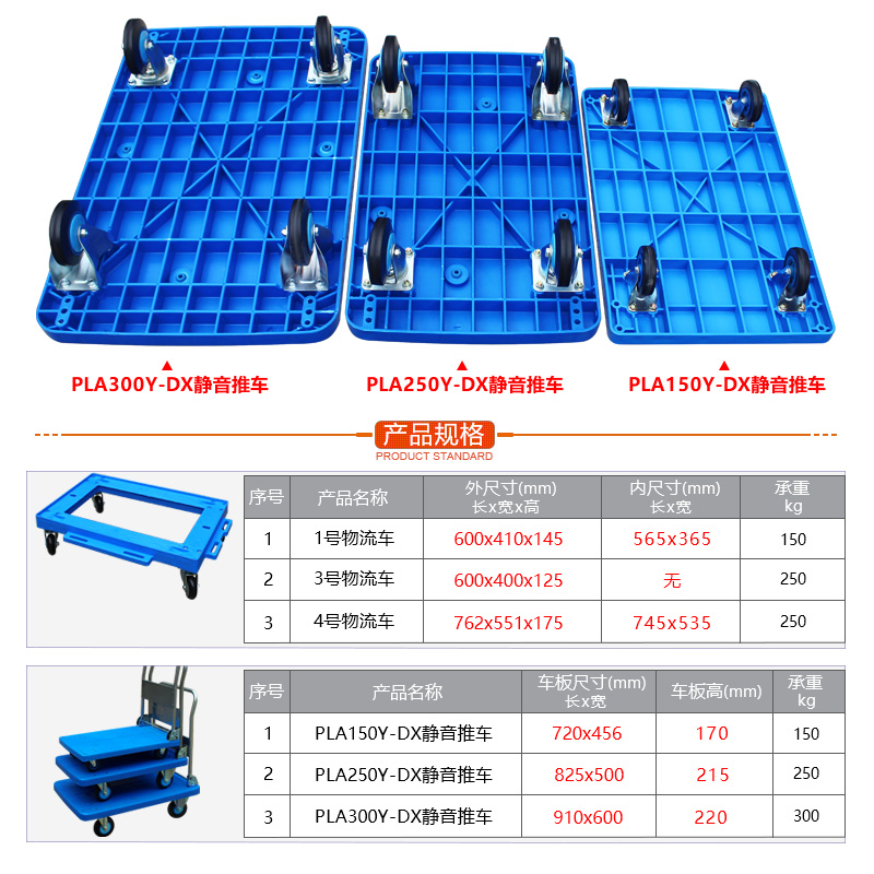 塑料加厚平板车手推车牵引搬运车物流拖车轻便小推车仓库手拉车