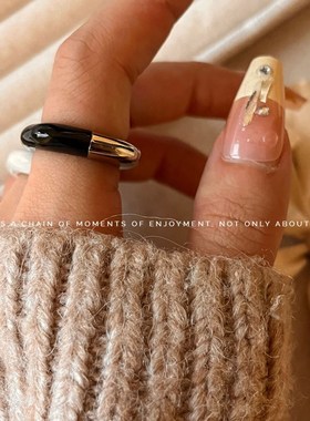 豆豆同款金属白色珐琅拼接金属戒指 ins小众简约正方形轻奢指环戒