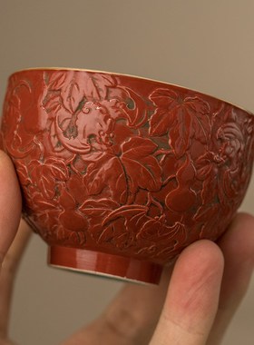 清代仿剔红釉葫芦纹杯成套(一套三只)文玩古董瓷器收藏茶具茶杯