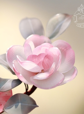 粉山茶 热缩花簪古风汉服发钗发簪u型盘发头饰发饰步摇簪子发梳女