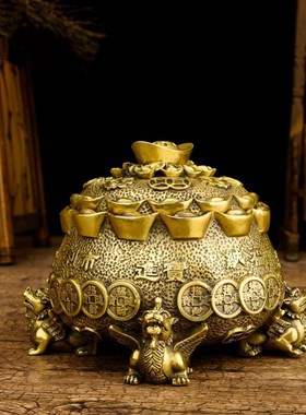 纯铜聚宝盆有盖貔l貅香薰炉招财客厅玄关铺面旺财镇宅风水摆件