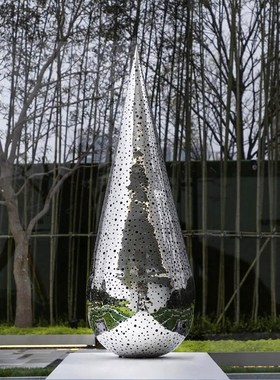 户外不锈钢镜面水滴浪花雕塑定制酒店G售楼部景观创意水景落地摆