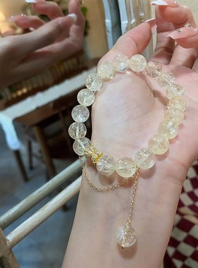 普陀山旺财运聚财天然黄水晶手链招财转运黄阿塞金发晶水晶手串女