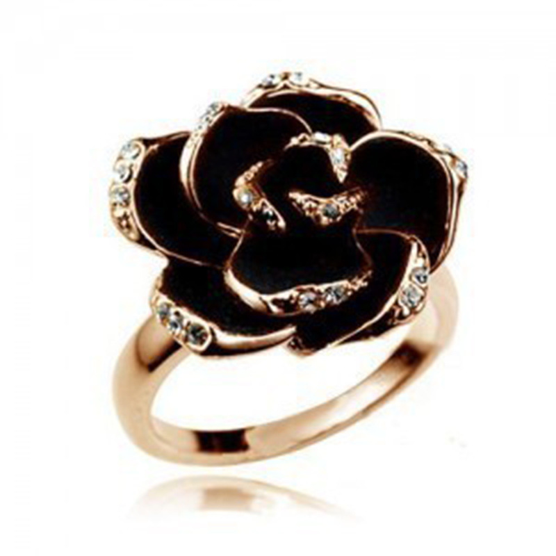 推荐Cross Border Diamond Black Rose Open Fashion Ring Gift用