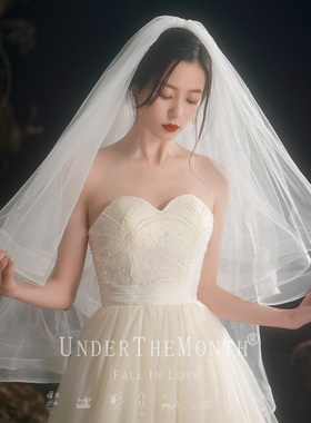 新品新款新娘结婚主婚纱头纱超仙森系拍照道具蓬蓬白色领证登记头