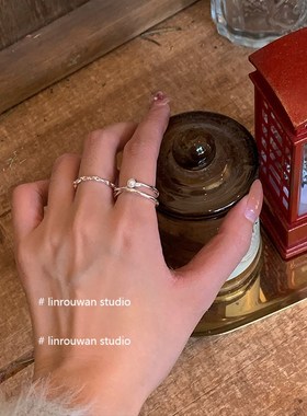 小众简约日常设计高级感珍珠叠戴细戒指时尚个性食指戒可调节指环