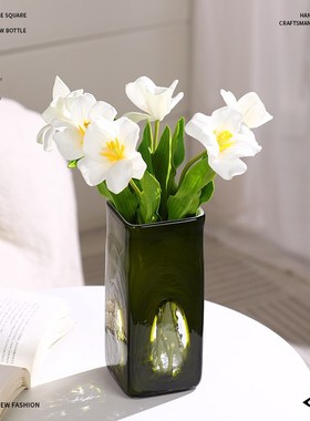 复古玻璃花瓶高级感桌面装饰摆件客厅酒店创意软装插花创意工艺品