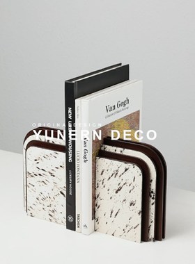 轻奢样板房间高级感马毛装饰书挡摆件客厅玄关柜书房门型艺术书靠