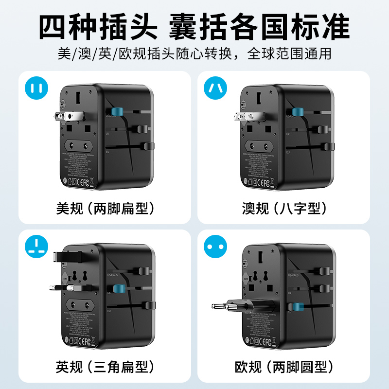 MOMAX摩米士65W氮化镓全球通用旅行转换插头出国英欧快充充电器PD-图2