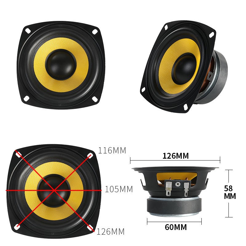 4寸中音喇叭家用音响音箱w车载方形高保真扬声器大功率低音喇叭 - 图3