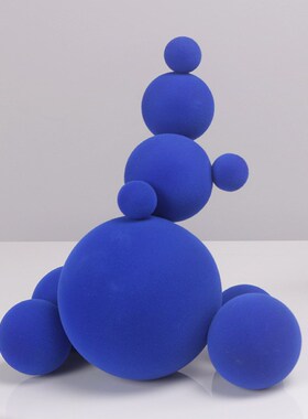 北欧现代创意几何植绒金属圆球叠加摆件雕塑客厅玄关样板房装饰品