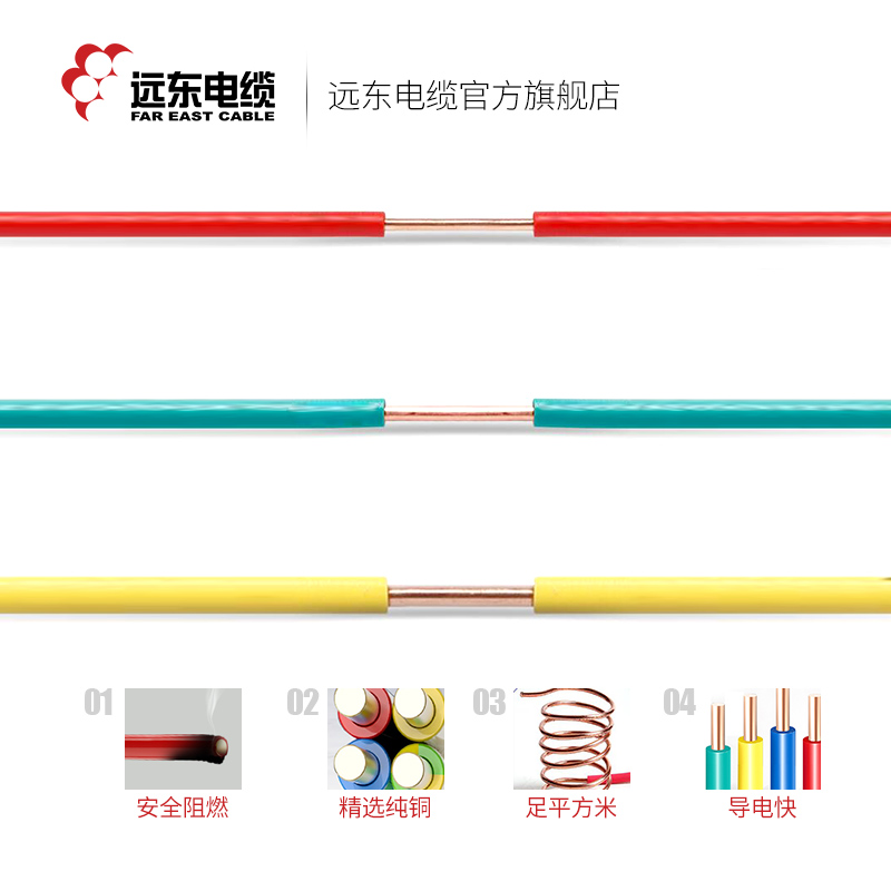 远东电线电缆WDZA-BYJ(F)-4平方铜芯低烟O无卤阻燃A级单芯家装线 - 图1