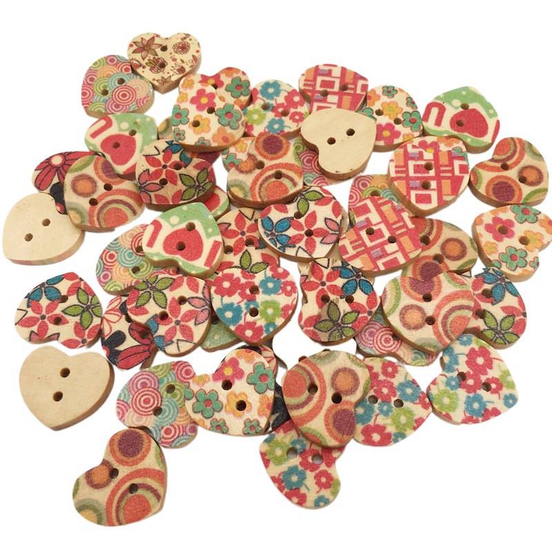 极速Handmade DIY painted wooden buttons wooden buttons heart - 图3