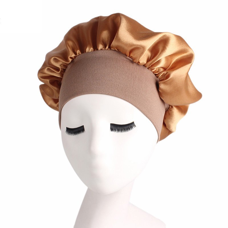 推荐1pc Silk Head Wrap Shower Cap Adjust Solid Satin Bonnet - 图3