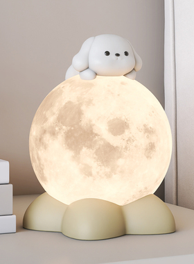 床头灯小兔熊夜灯客厅桌面卧室床头柜家居饰品摆S饰可发光生日礼