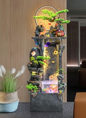 新中式招财假山流水喷泉循环水室内客厅鱼缸落地玄关装饰造景摆件