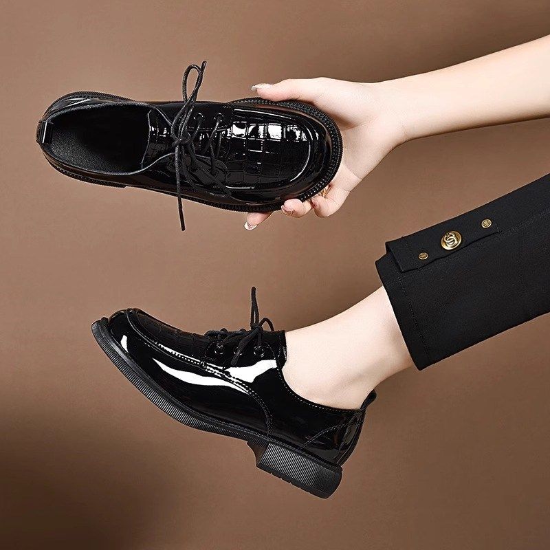 春秋深口单鞋女2024秋冬新款平底英伦风系带软皮鞋漆皮百搭小皮鞋,淘宝优惠券,粉丝福利购,淘宝优惠卷