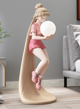 轻奢女孩大型落地摆件家居饰品客厅电视柜旁装饰台灯乔迁新居礼品