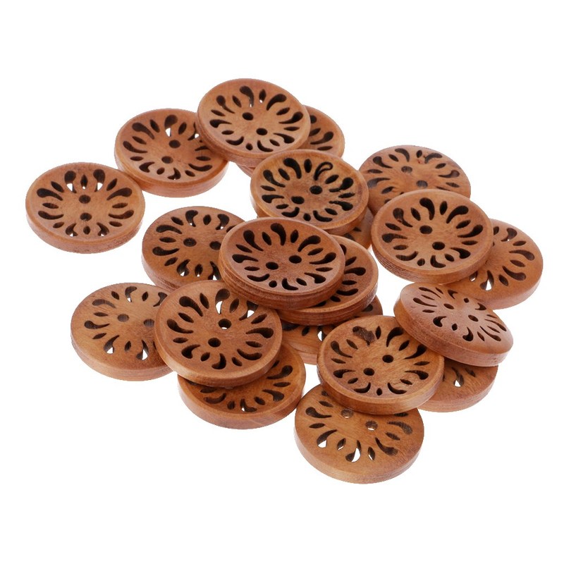 推荐20pcs Sewing Craft Wood Buttons 23mm Hollow Flower Patte - 图0