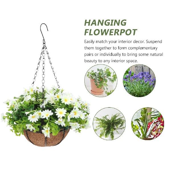 推荐Artificial Flowers in Hanging Basket Hanging Flower Bask-图1