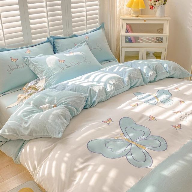 Spring and summer style princess style four-piece set water p wash cotton girl's heart quilt cover bed sheet bedding small fresh bed cover 4