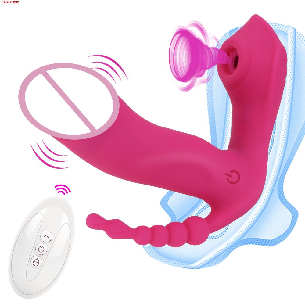 网红Wearable Dildo Vibrator 3 In 1 Sucking Vibrator Anal Vag-图0